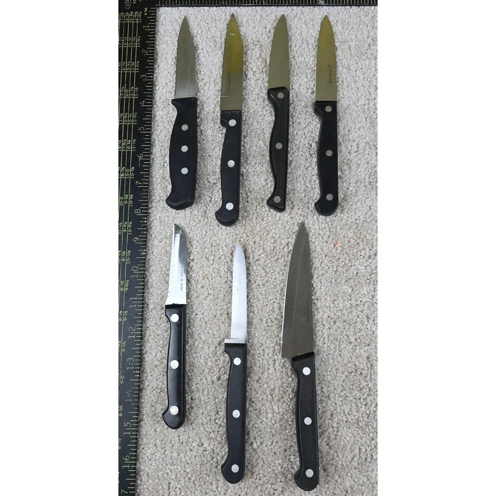 Lot of 7 used Stainless Steel Triple Rivet Handles knives chefs review, etc.
